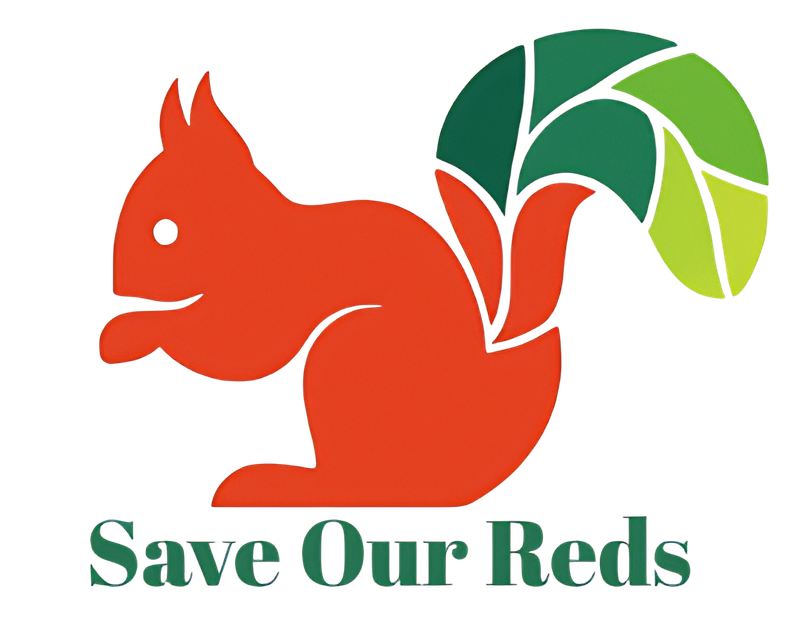 Save Our Reds logo: a red squirrel with a green leaf tail