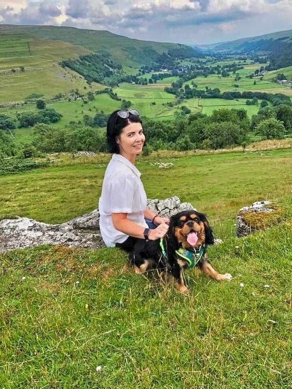 Save Our Reds founder Marie Carter-Robb with one of her dogs in the North Pennines
